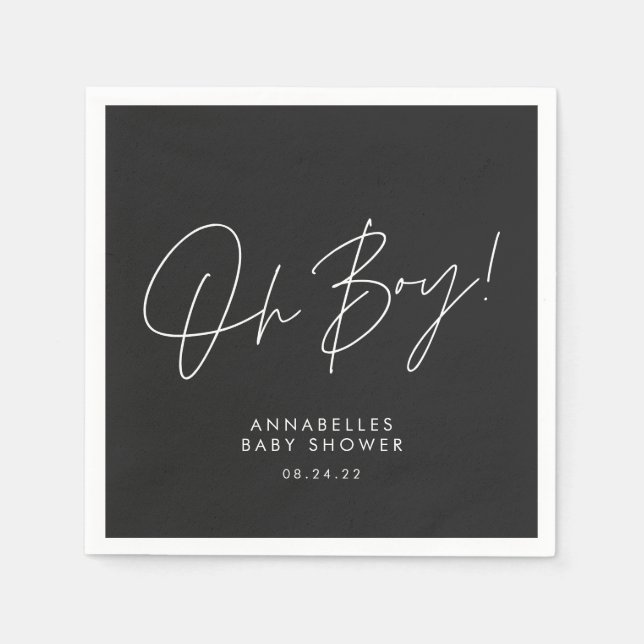 oh boy Baby shower script black elegant  Napkins (Front)