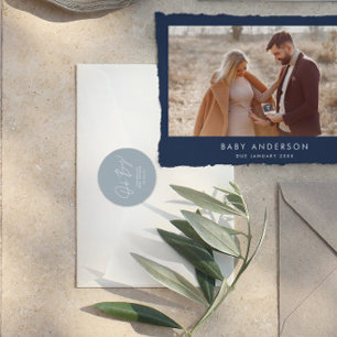 oh boy Baby shower script blue elegant  Classic Round Sticker