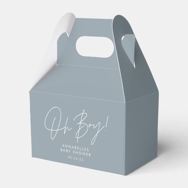 oh boy Baby shower script blue elegant  Favor Boxes (Front Side)