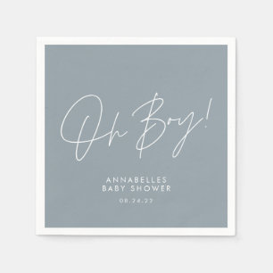 oh boy Baby shower script blue elegant Napkins
