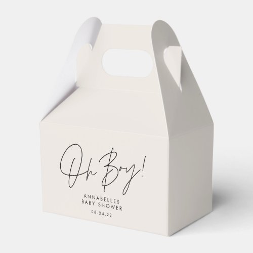 oh boy Baby shower script cream neutral elegant  Favor Boxes