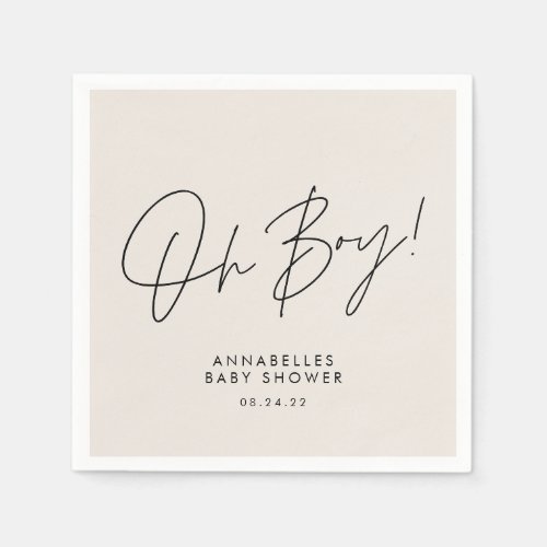 oh boy Baby shower script cream neutral elegant  Napkins