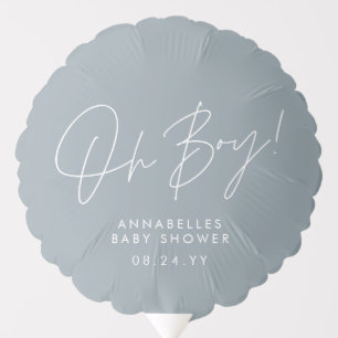 oh boy Baby shower script dusty blue elegant Balloon