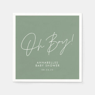 oh boy Baby shower script green elegant  Napkins