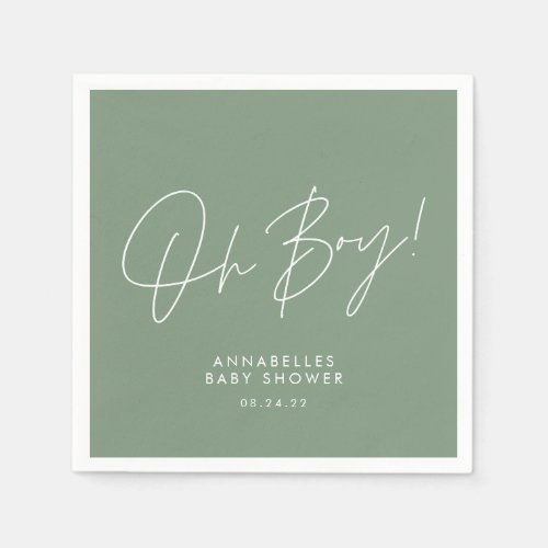 oh boy Baby shower script green elegant  Napkins