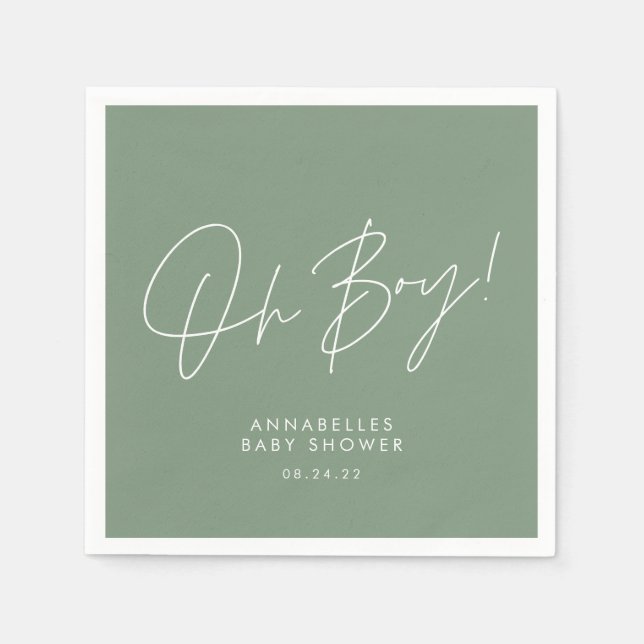 oh boy Baby shower script green elegant  Napkins (Front)