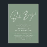 oh boy Baby shower script green elegant  Postcard<br><div class="desc">oh boy Baby shower script modern sage green elegant party invitation design. Ideal gender neutral design.</div>