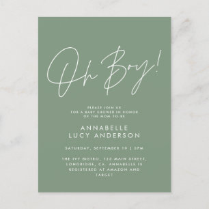 oh boy Baby shower script green elegant Postcard