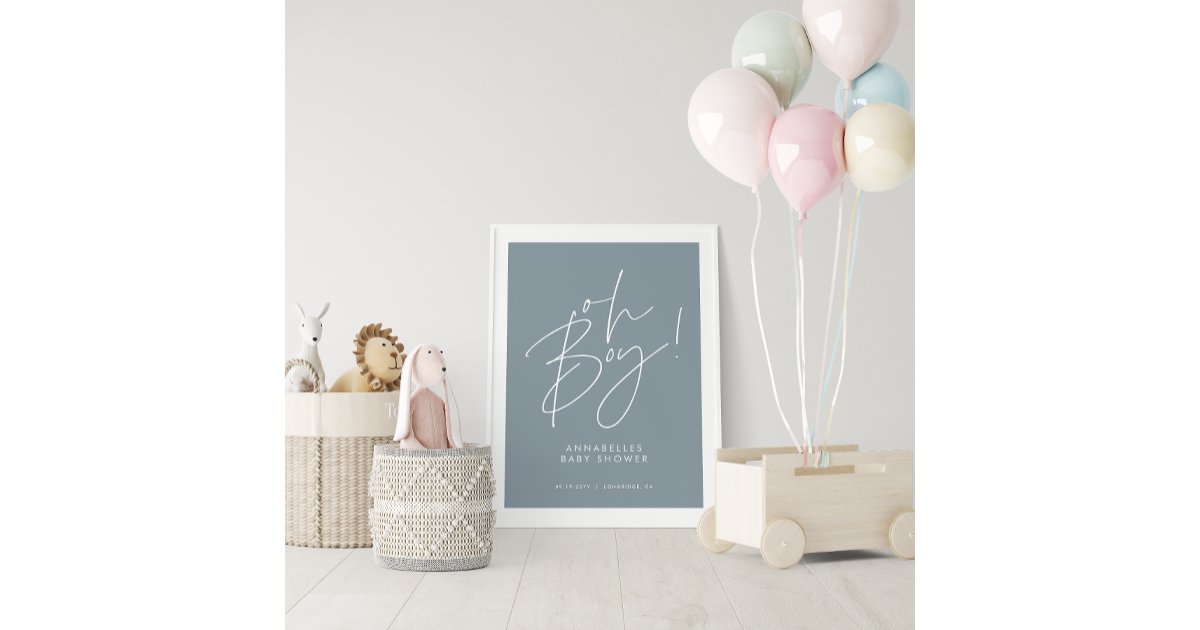oh Boy baby shower script modern baby blue elegant Poster | Zazzle