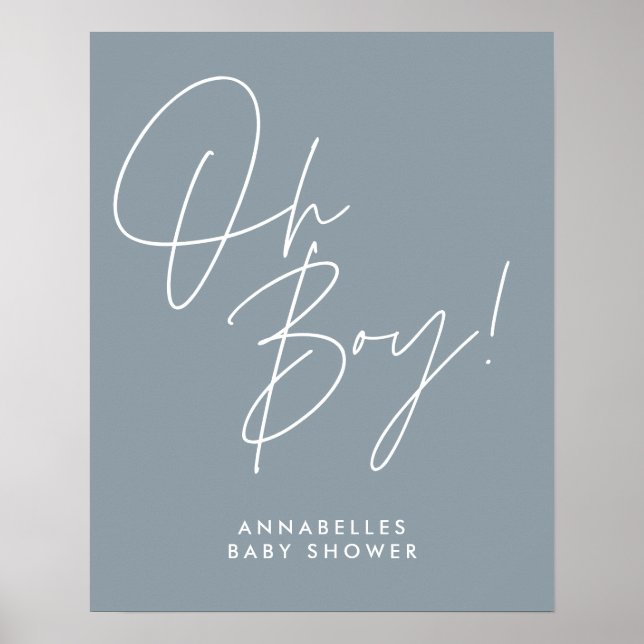 oh Boy baby shower script modern baby blue elegant Poster (Front)
