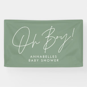 oh Boy baby shower script modern sage green chic Banner