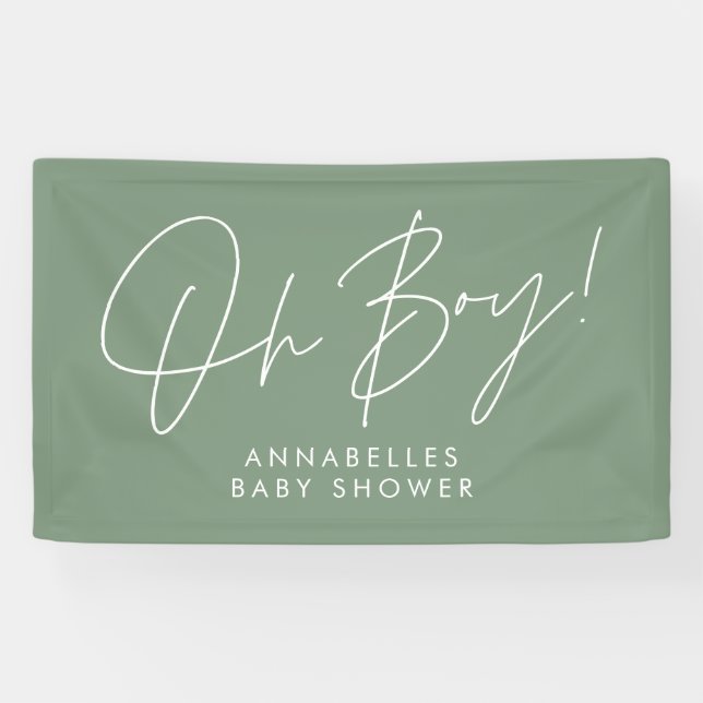 oh Boy baby shower script modern sage green chic Banner (Horizontal)