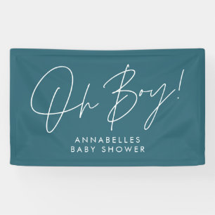 oh Boy baby shower script modern teal blue elegant Banner