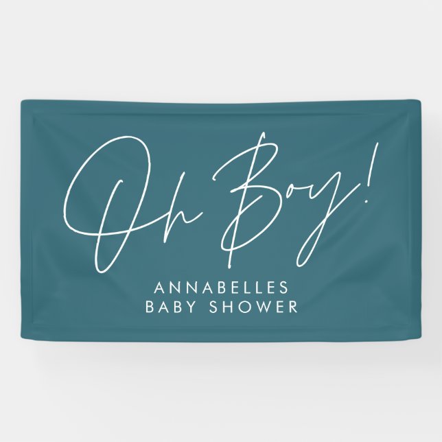oh Boy baby shower script modern teal blue elegant Banner (Horizontal)