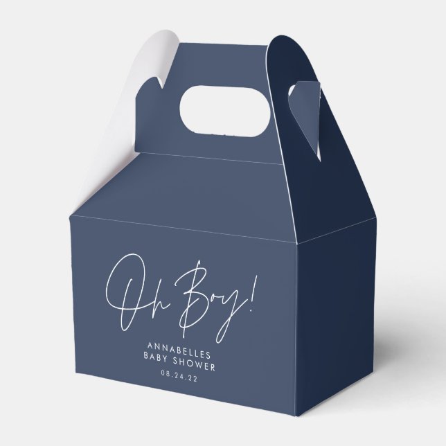oh boy Baby shower script navy blue elegant  Favor Boxes (Front Side)