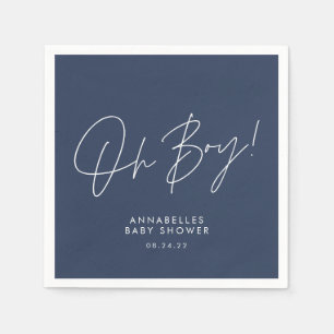 oh boy Baby shower script navy blue elegant  Napkins