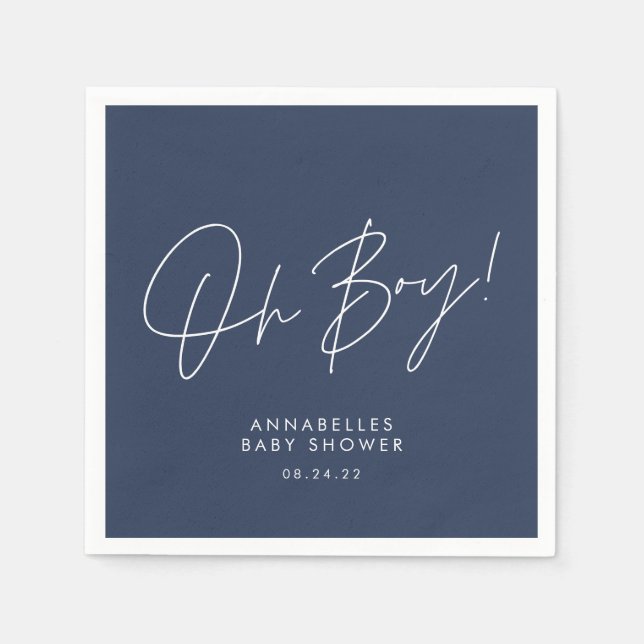 oh boy Baby shower script navy blue elegant  Napkins (Front)
