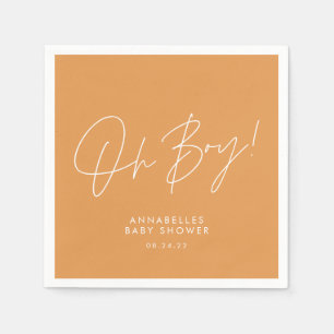 oh boy Baby shower script orange elegant Napkins