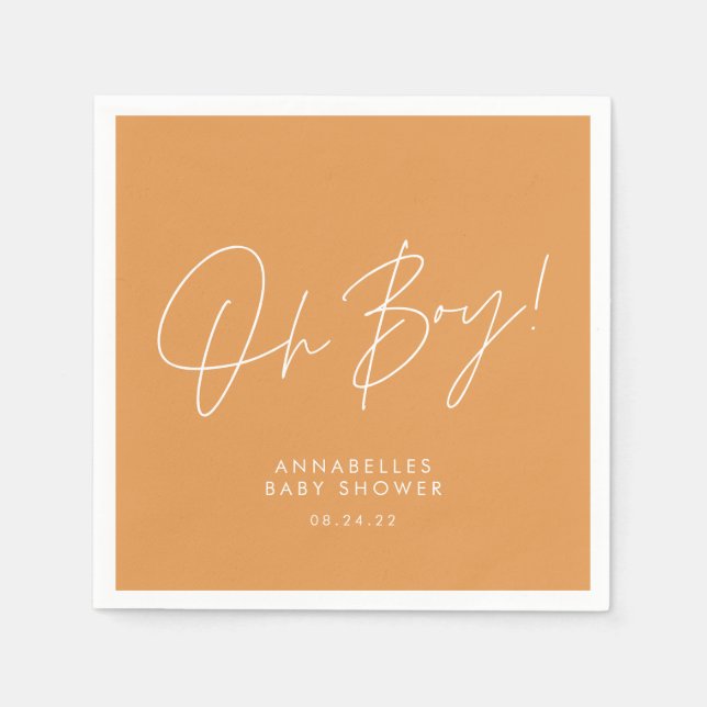 oh boy Baby shower script orange elegant  Napkins (Front)