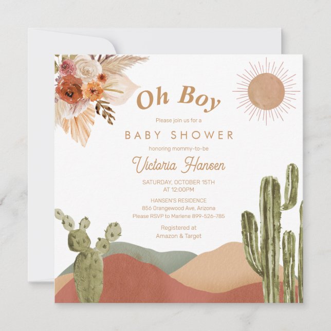 Oh Boy Baby Shower Southwes Boho Cactus Desert (Front)