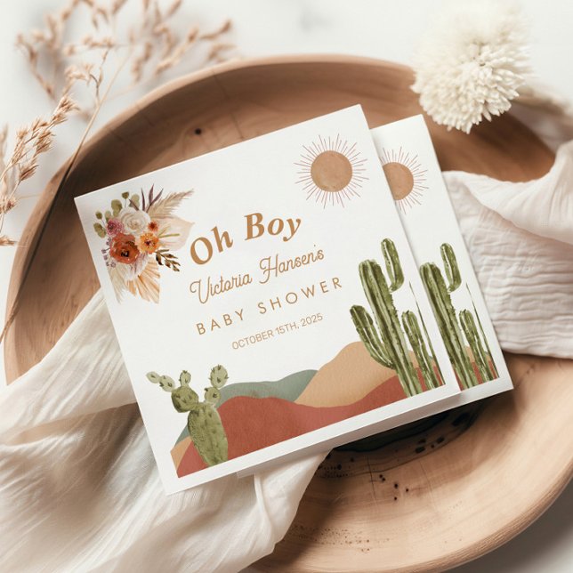 Oh Boy Baby Shower Southwestern Cactus Desert Napkins (Boho Cactus Desert Baby shower Napkins)