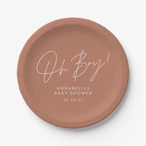 oh boy Baby shower terracotta modern elegant  Paper Plates