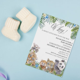 Oh Boy Baby Shower Tropical Jungle Animals  Invitation