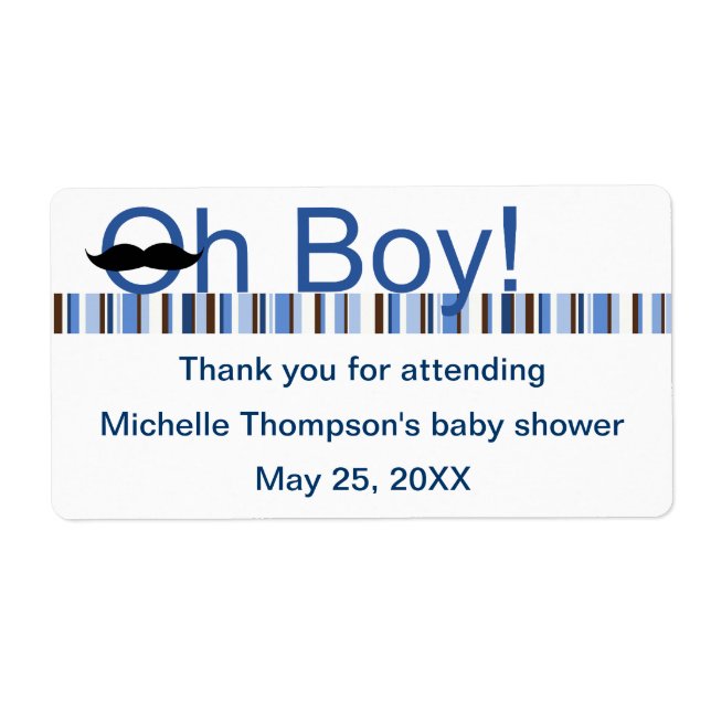 Oh Boy Baby Shower Water Bottle Label (Front)