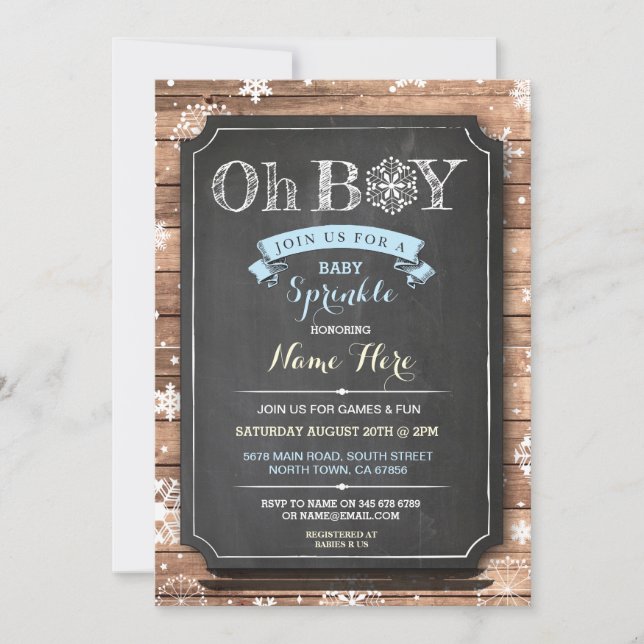 OH BOY Baby Shower Wood Winter Sprinkle Invite (Front)