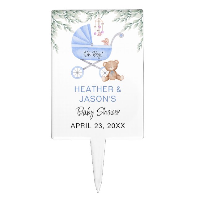 Oh Boy Baby Stroller and Mobile Shower Cake Topper (Front)