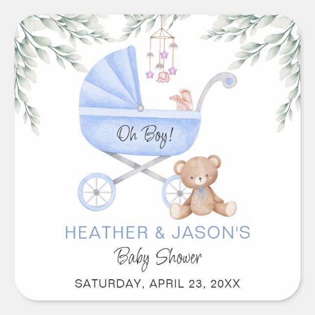Oh Boy Baby Stroller and Mobile Shower Square Stic Sticker (Front)