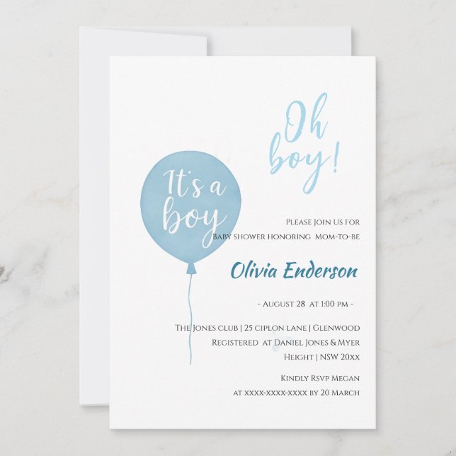 Oh boy! Balloon baby is due Invitation (Front)