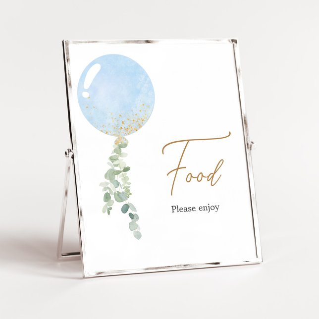 Oh Boy Balloon Baby Shower Food Poster (Blue Balloon Eucalyptus Baby Shower Food)