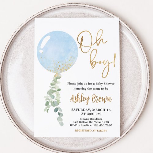 Oh Boy Balloon Baby Shower  Invitation