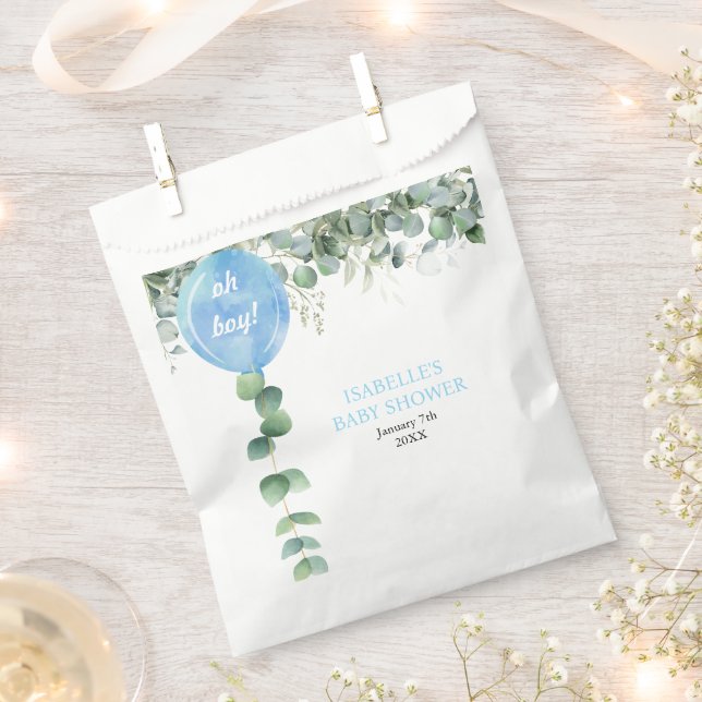 Oh Boy balloon greenery eucalyptus baby shower Favor Bag (Clipped)