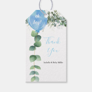 Oh Boy balloon greenery eucalyptus baby shower Gift Tags