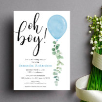 Oh Boy balloon greenery eucalyptus baby shower Invitation