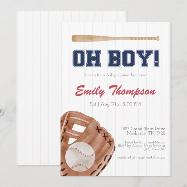Oh Boy Baseball Baby Shower Invitation (Front/Back)