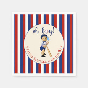 Oh Boy Baseball Red White Navy Blue Stripes Baby Napkins
