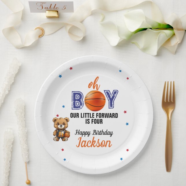 Oh Boy Basketball Theme Birthday Paper Plates (Wedding)