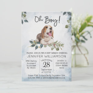 Oh Boy! Beagle Puppy Modern Watercolor Baby Shower Invitation
