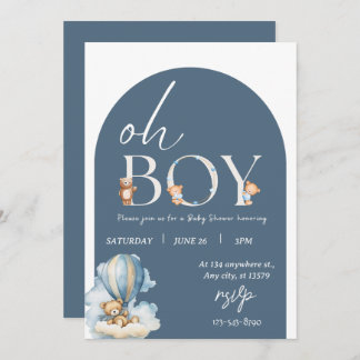 Oh boy! Bear and Blue Balon Baby Shower Invitation