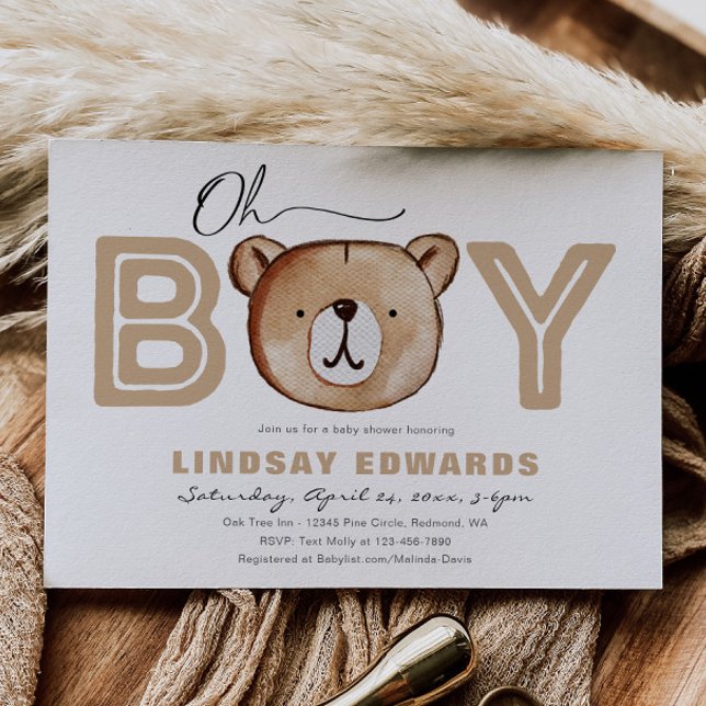 Oh Boy Bear Baby Shower Invitation (Creator Uploaded)