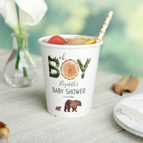 Oh Boy Bear Baby Shower  Paper Cups