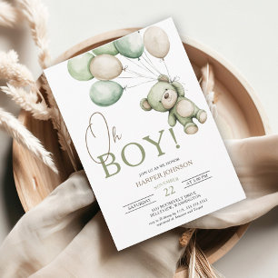 Oh Boy Bear Balloon Baby Shower Invitation