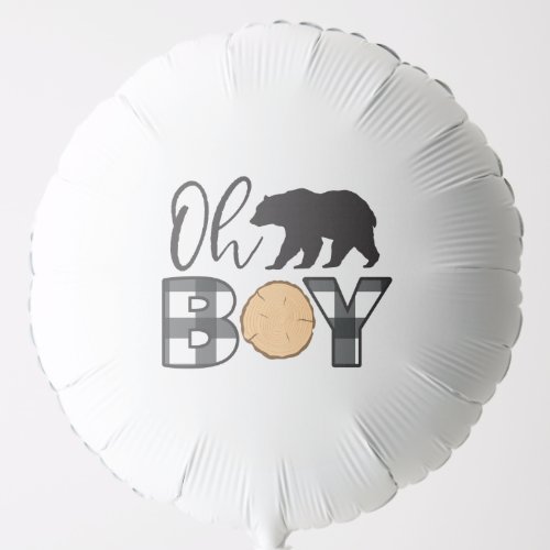 Oh Boy Bear black Buffalo Plaid Baby Shower Balloon