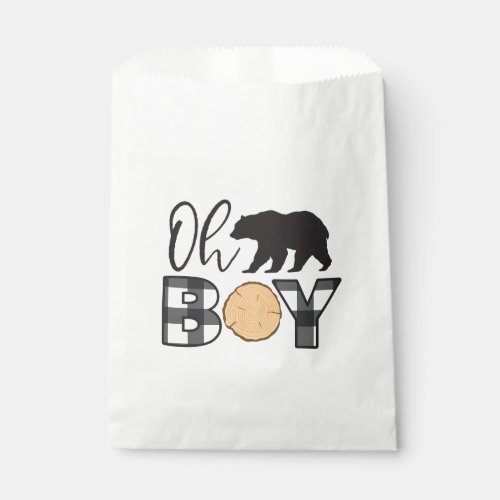 Oh Boy Bear Black Buffalo Plaid Baby Shower Favor Bag