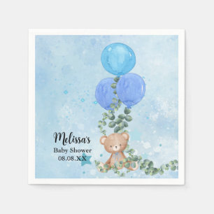 Oh Boy Bear Blue Balloon Eucalyptus Garland Custom Napkins
