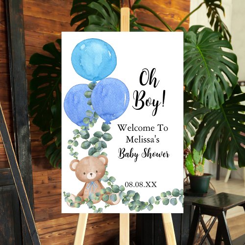 Oh Boy Bear Blue Balloon Welcome Sign Baby Shower