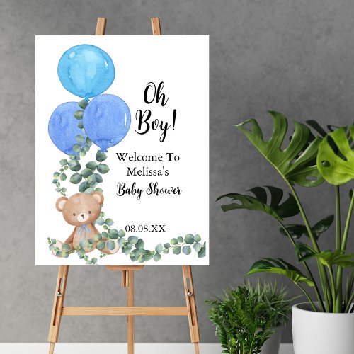 Oh Boy Bear Blue Balloon Welcome Sign Baby Shower